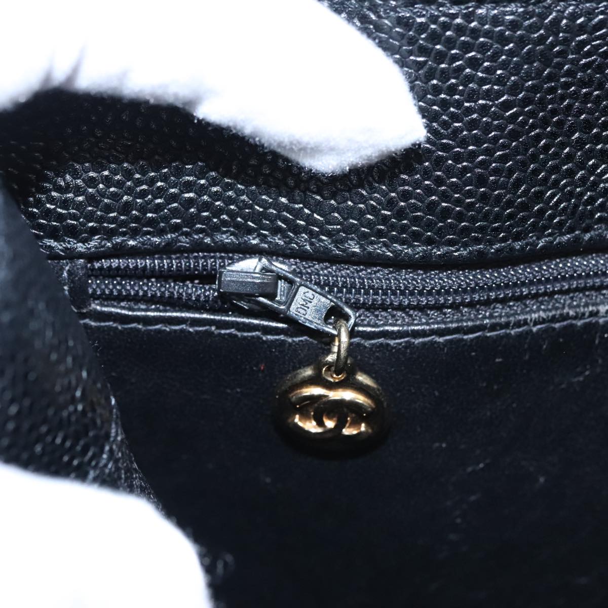 CHANEL COCO Mark Tote Bag Caviar Skin Black Gold CC yk17238A