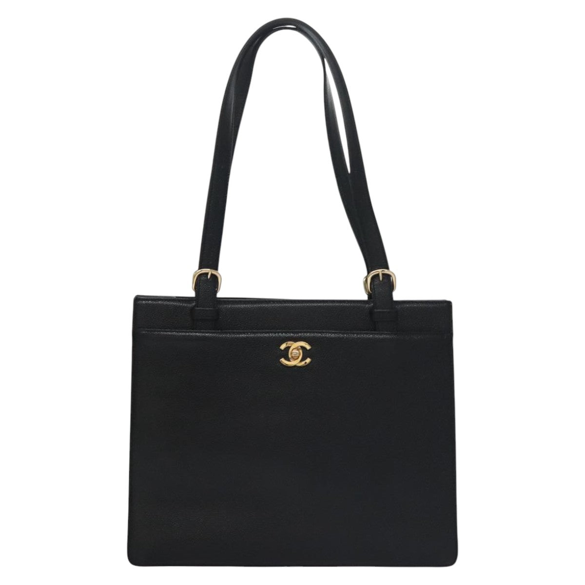 CHANEL COCO Mark Tote Bag Caviar Skin Black Gold CC yk17238A