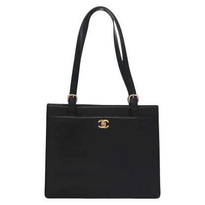 CHANEL COCO Mark Tote Bag Caviar Skin Black Gold CC yk17238A