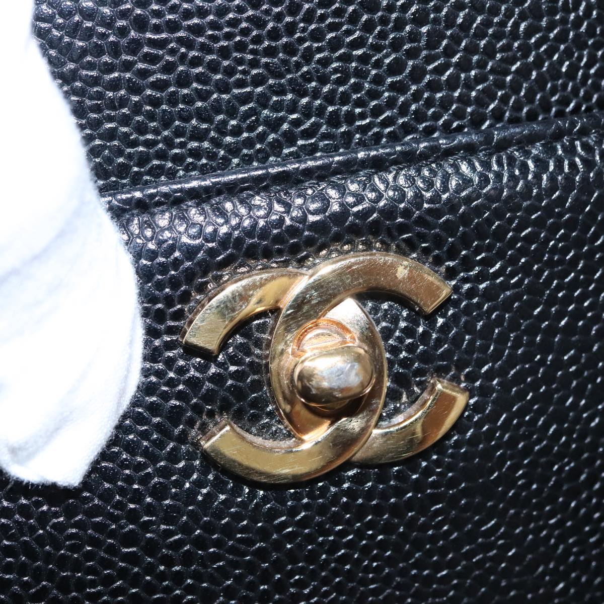 CHANEL COCO Mark Tote Bag Caviar Skin Black Gold CC yk17238A