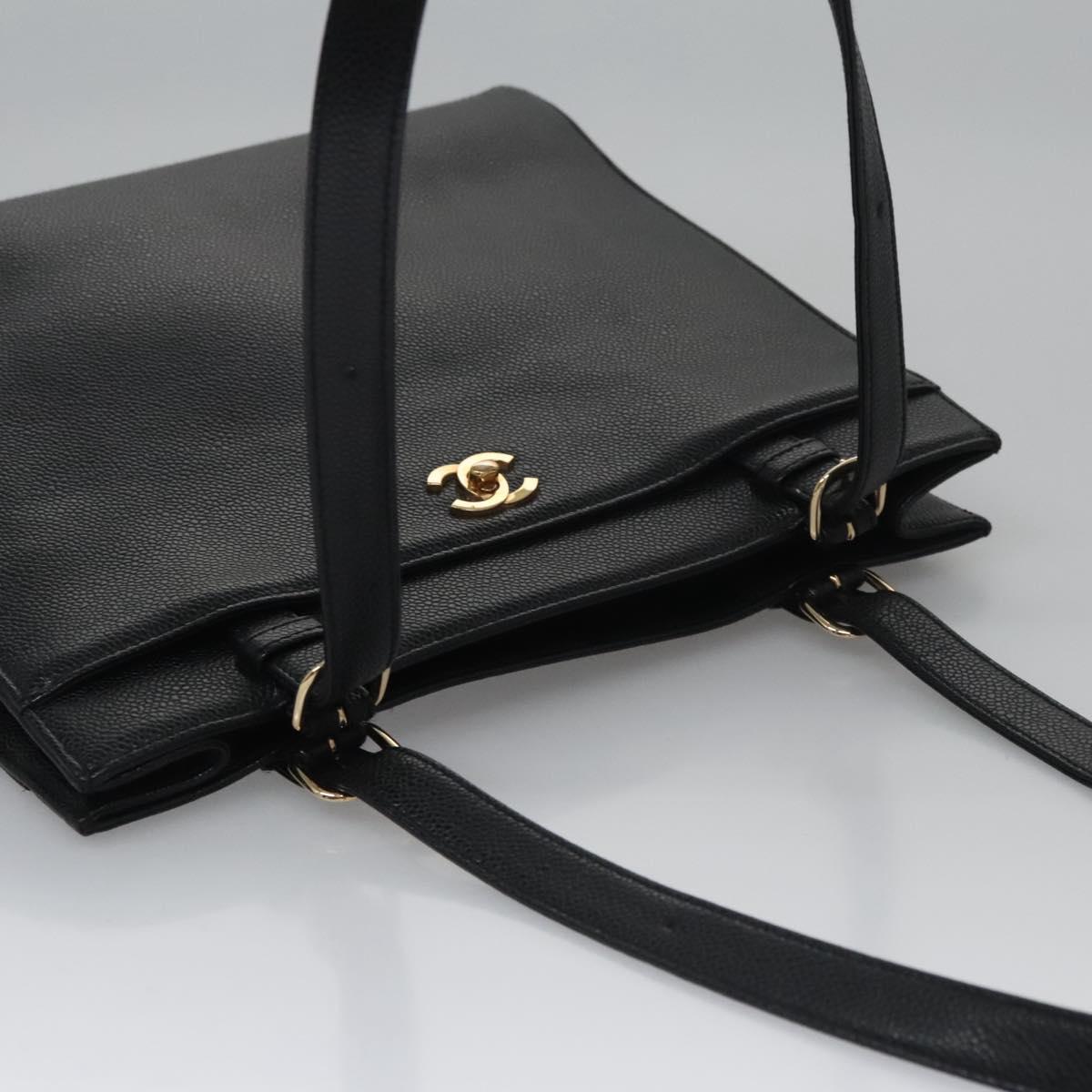 CHANEL COCO Mark Tote Bag Caviar Skin Black Gold CC yk17238A