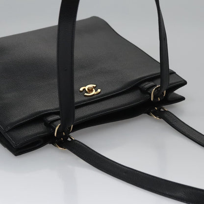 CHANEL COCO Mark Tote Bag Caviar Skin Black Gold CC yk17238A