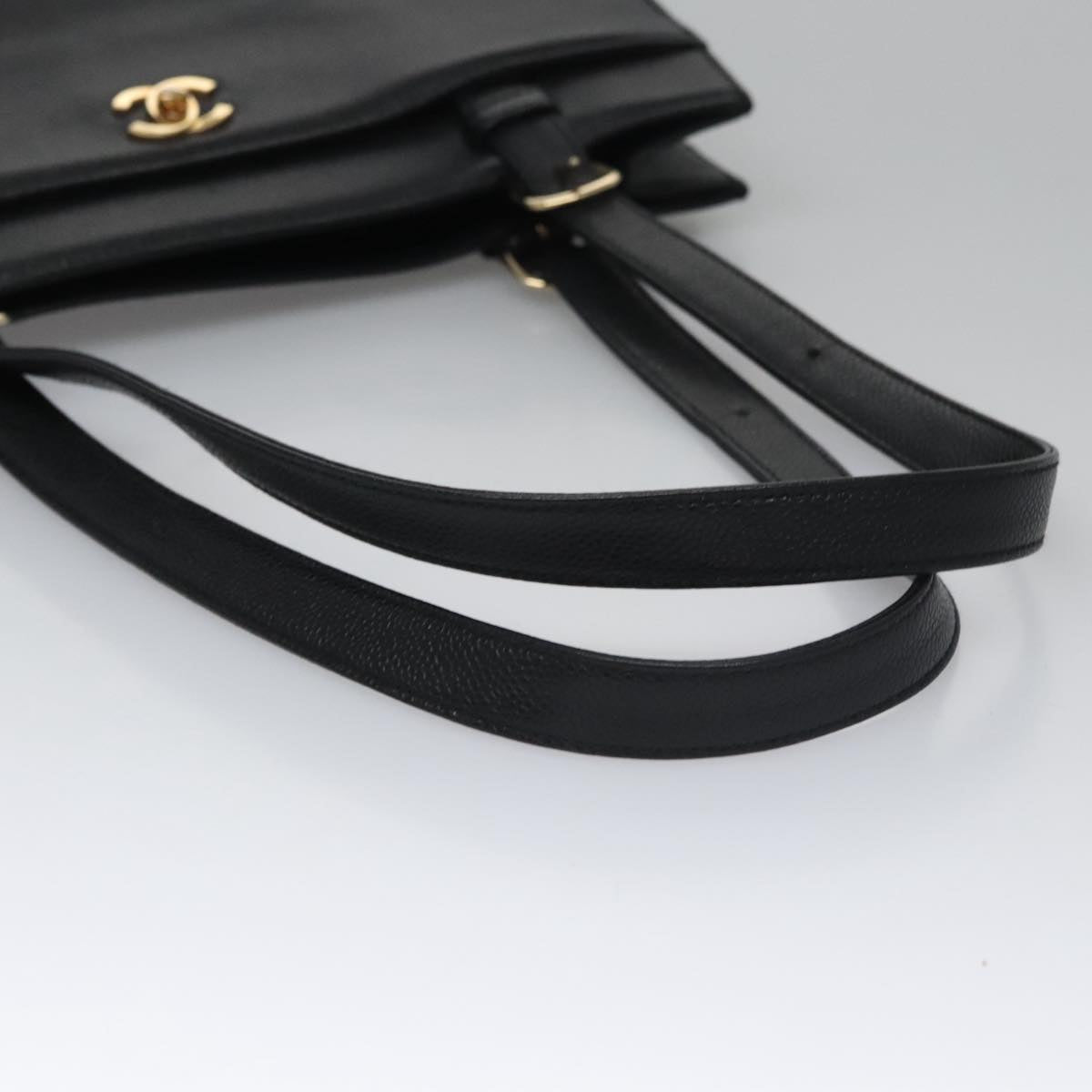 CHANEL COCO Mark Tote Bag Caviar Skin Black Gold CC yk17238A