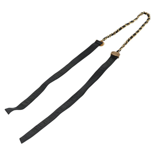 CHANEL Chain Belt Metal Leather 49.6"" Gold Black CC yk17255