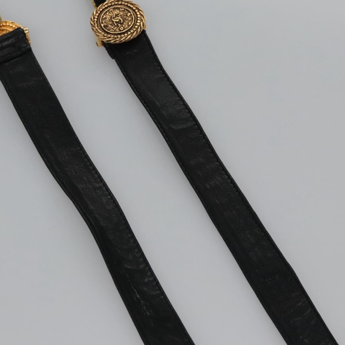 CHANEL Chain Belt Metal Leather 49.6"" Gold Black CC yk17255