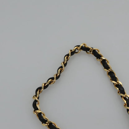 CHANEL Chain Belt Metal Leather 49.6"" Gold Black CC yk17255