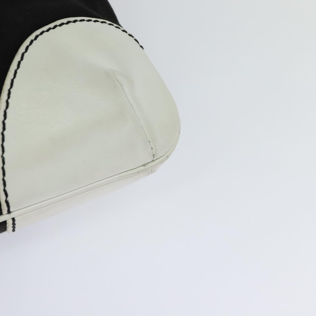 CHANEL COCO Mark Chain Tote Bag Canvas Leather Black White CC yk17264