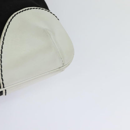CHANEL COCO Mark Chain Tote Bag Canvas Leather Black White CC yk17264