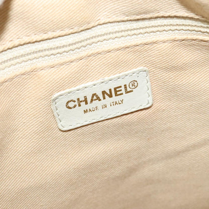 CHANEL COCO Mark Chain Tote Bag Canvas Leather Black White CC yk17264