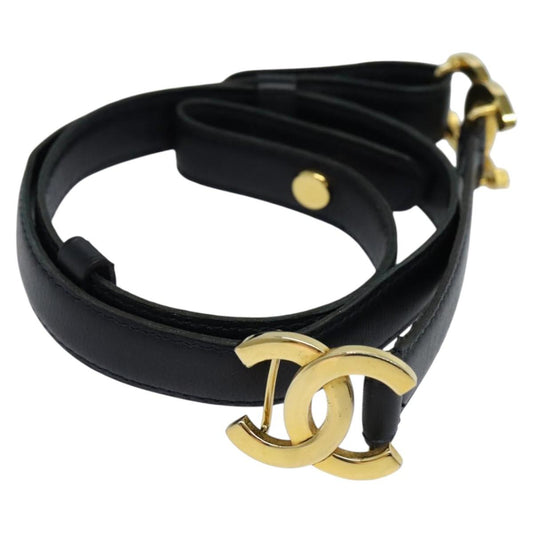 CHANEL COCO Mark Belt Leather 26.4"" Black Gold CC yk17305