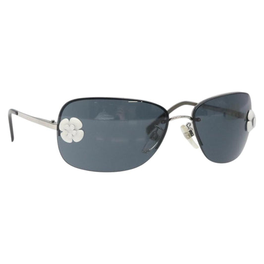 CHANEL Camelia Sunglasses metal Silver CC yk17322