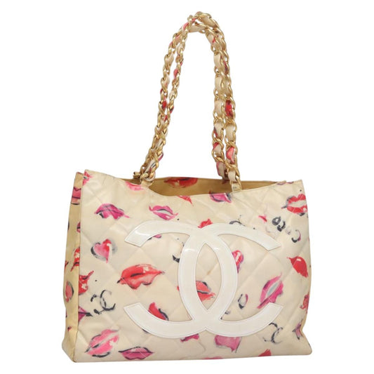 CHANEL Matelasse Chain COCO Mark Lip Tote Bag Vinyl Red CC yk17404