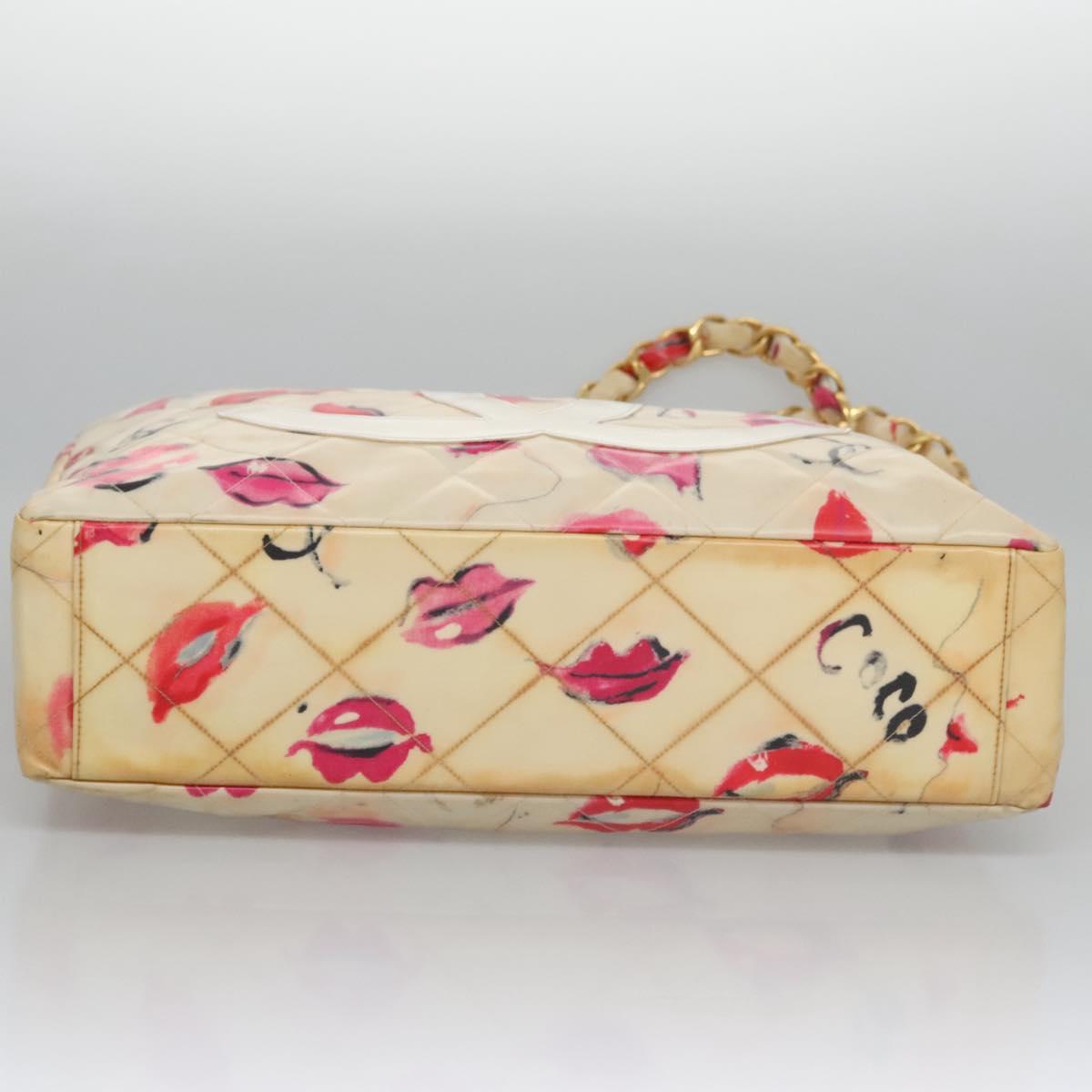 CHANEL Matelasse Chain COCO Mark Lip Tote Bag Vinyl Red CC yk17404