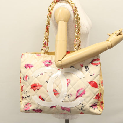 CHANEL Matelasse Chain COCO Mark Lip Tote Bag Vinyl Red CC yk17404
