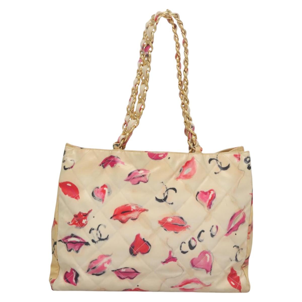 CHANEL Matelasse Chain COCO Mark Lip Tote Bag Vinyl Red CC yk17404