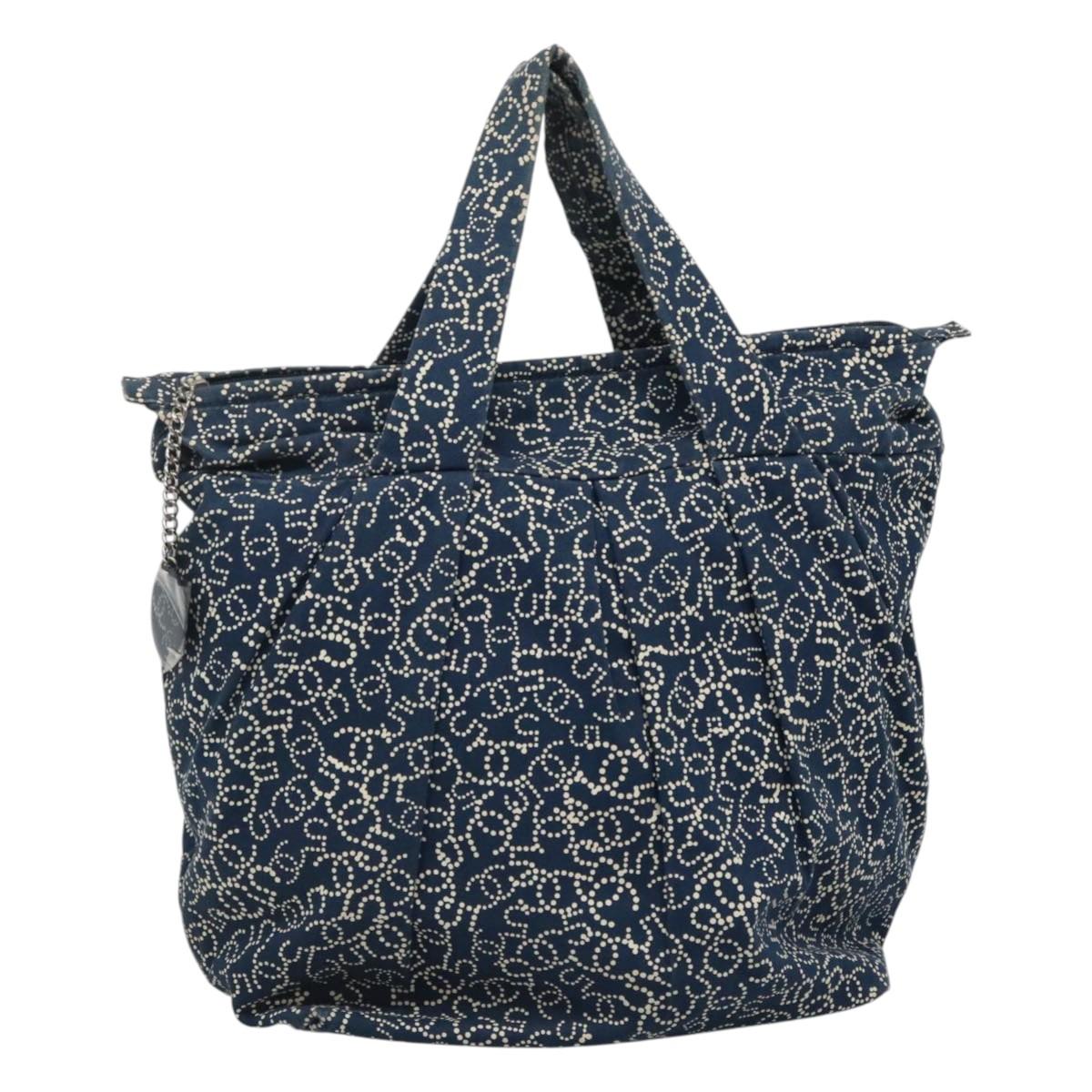 CHANEL Arabesque Tote Bag Canvas Navy CC yk17405