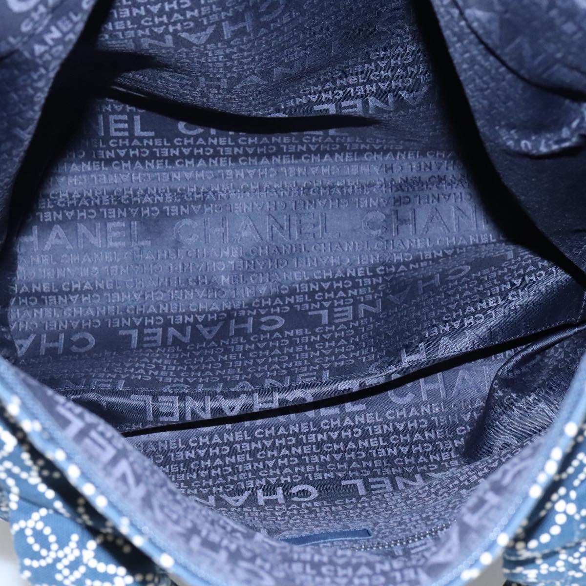 CHANEL Arabesque Tote Bag Canvas Navy CC yk17405
