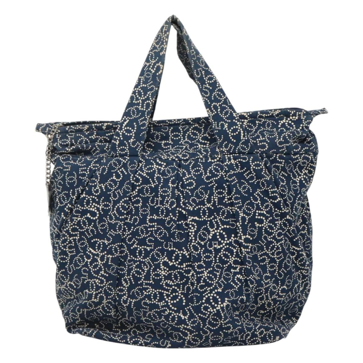 CHANEL Arabesque Tote Bag Canvas Navy CC yk17405