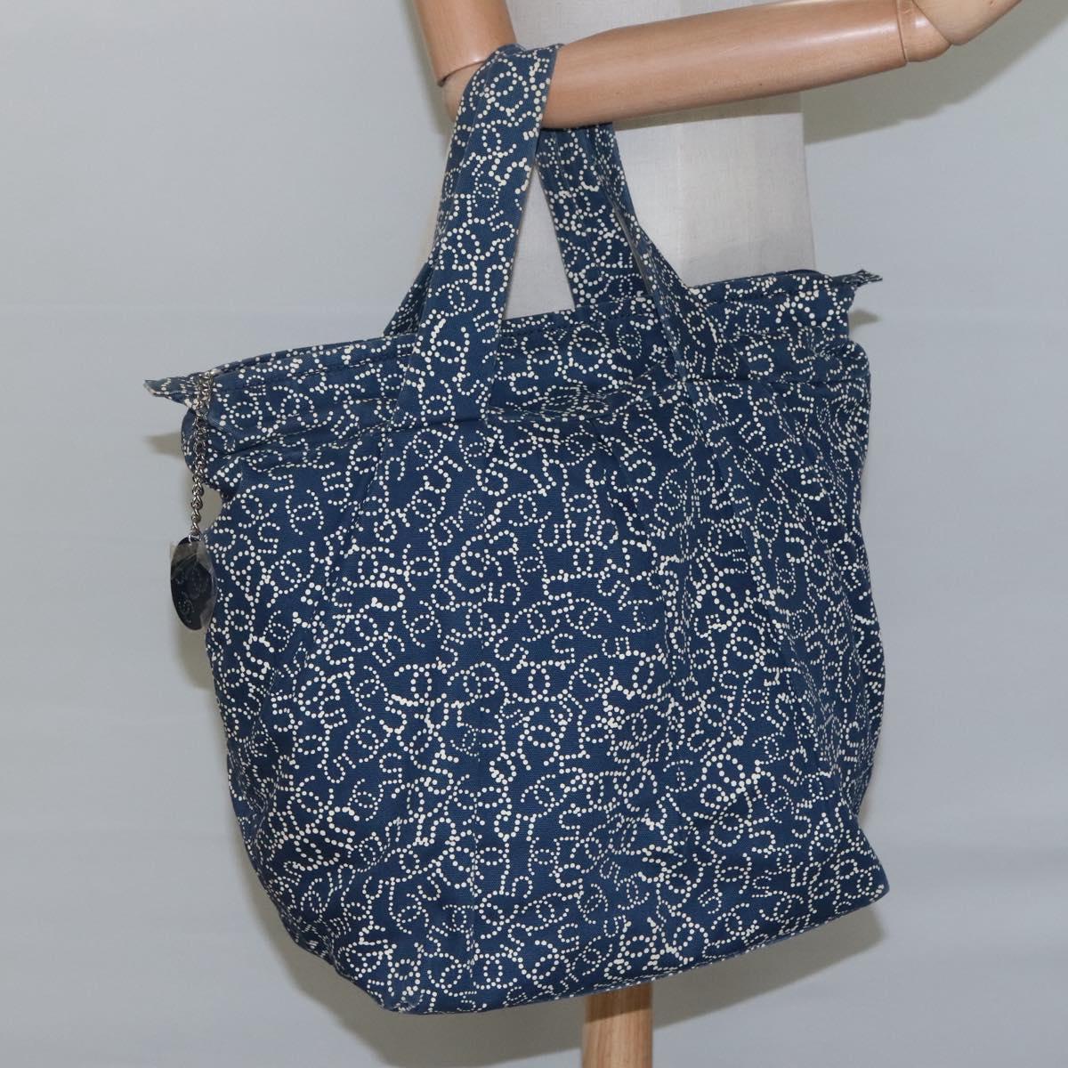 CHANEL Arabesque Tote Bag Canvas Navy CC yk17405