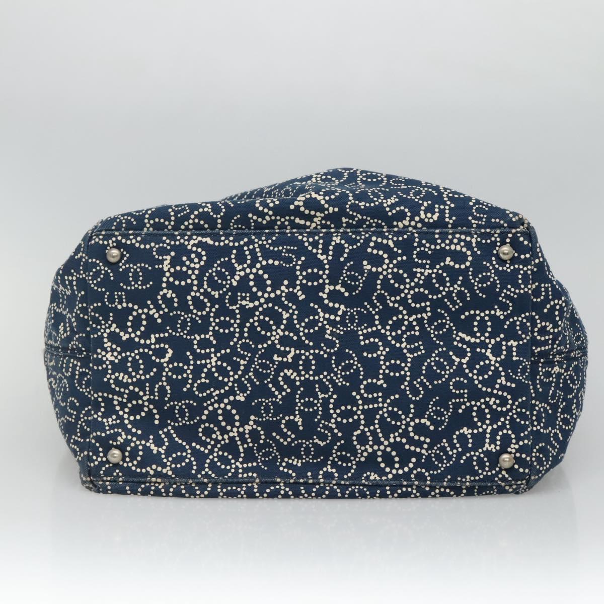 CHANEL Arabesque Tote Bag Canvas Navy CC yk17405