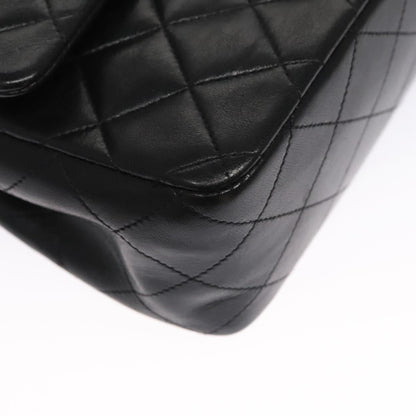 CHANEL Matelasse 25 Double Flap Shoulder Bag Lamb Skin Black CC yk17459A