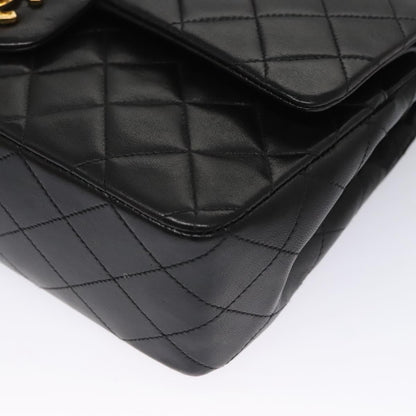 CHANEL Matelasse 25 Double Flap Shoulder Bag Lamb Skin Black CC yk17459A