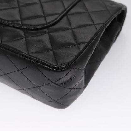 CHANEL Matelasse 25 Double Flap Shoulder Bag Lamb Skin Black CC yk17459A