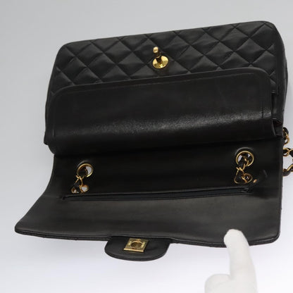 CHANEL Matelasse 25 Double Flap Shoulder Bag Lamb Skin Black CC yk17459A