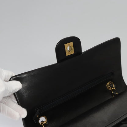 CHANEL Matelasse 25 Double Flap Shoulder Bag Lamb Skin Black CC yk17459A