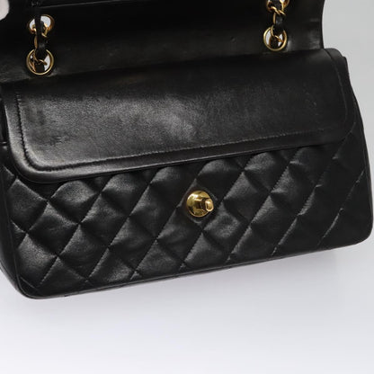 CHANEL Matelasse 25 Double Flap Shoulder Bag Lamb Skin Black CC yk17459A