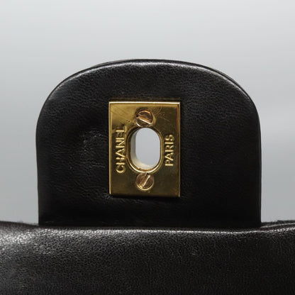 CHANEL Matelasse 25 Double Flap Shoulder Bag Lamb Skin Black CC yk17459A