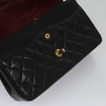 CHANEL Matelasse 25 Double Flap Shoulder Bag Lamb Skin Black CC yk17459A