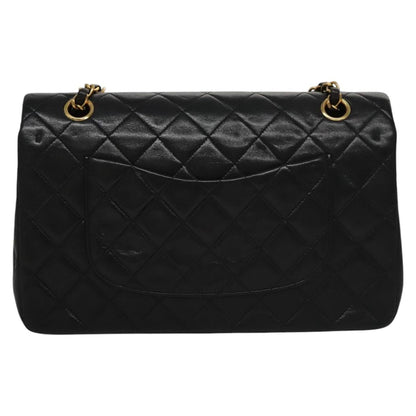 CHANEL Matelasse 25 Double Flap Shoulder Bag Lamb Skin Black CC yk17459A