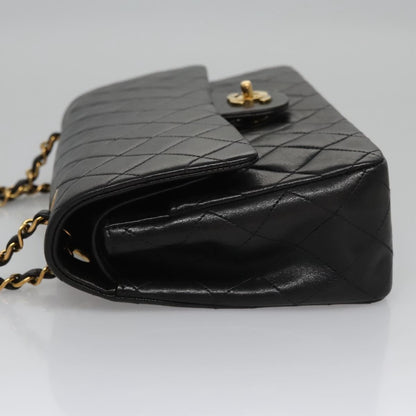 CHANEL Matelasse 25 Double Flap Shoulder Bag Lamb Skin Black CC yk17459A