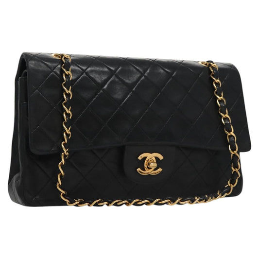 CHANEL Matelasse 25 Double Flap Shoulder Bag Lamb Skin Black CC yk17461A