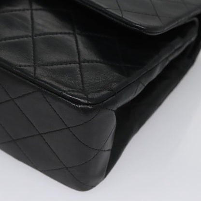 CHANEL Matelasse 25 Double Flap Shoulder Bag Lamb Skin Black CC yk17461A