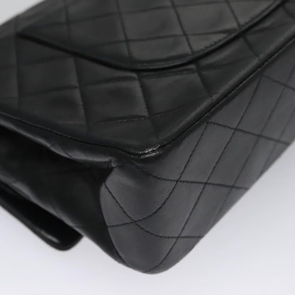 CHANEL Matelasse 25 Double Flap Shoulder Bag Lamb Skin Black CC yk17461A