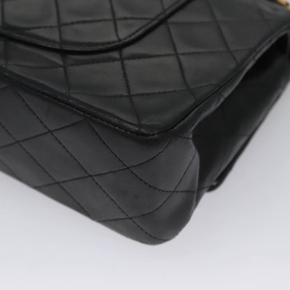 CHANEL Matelasse 25 Double Flap Shoulder Bag Lamb Skin Black CC yk17461A