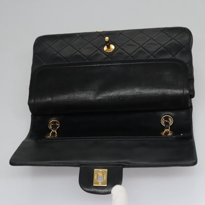 CHANEL Matelasse 25 Double Flap Shoulder Bag Lamb Skin Black CC yk17461A