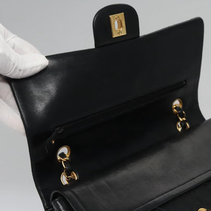 CHANEL Matelasse 25 Double Flap Shoulder Bag Lamb Skin Black CC yk17461A