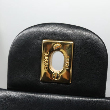 CHANEL Matelasse 25 Double Flap Shoulder Bag Lamb Skin Black CC yk17461A