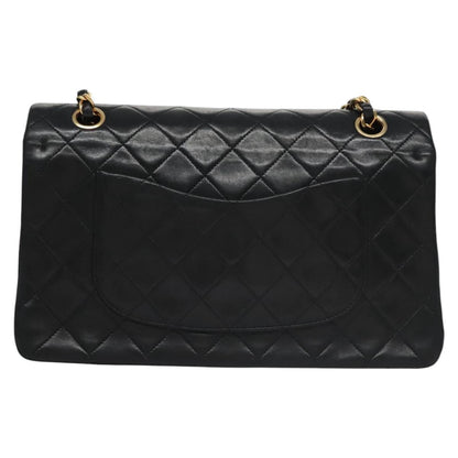 CHANEL Matelasse 25 Double Flap Shoulder Bag Lamb Skin Black CC yk17461A