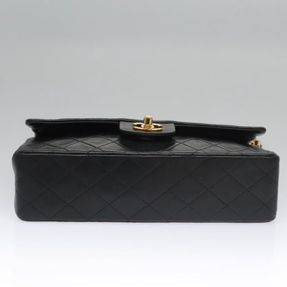 CHANEL Matelasse 25 Double Flap Shoulder Bag Lamb Skin Black CC yk17461A