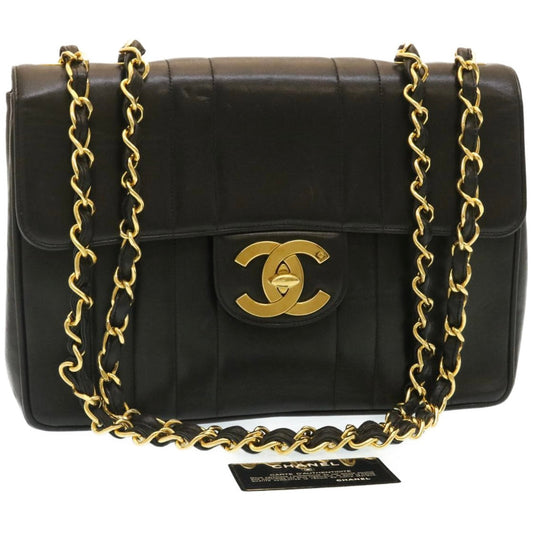 CHANEL Mademoiselle Big COCO Mark Chain ShoulderBag Lamb Skin Black yk4080A