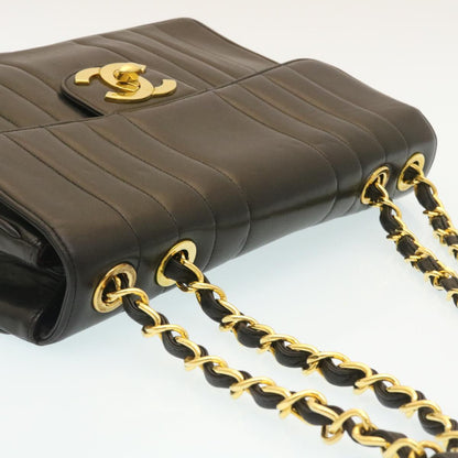 CHANEL Mademoiselle Big COCO Mark Chain ShoulderBag Lamb Skin Black yk4080A