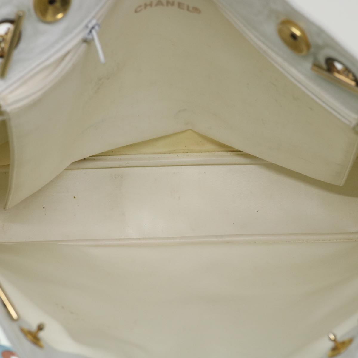 CHANEL Chain Shoulder Bag Lamb Skin White CC yk6254