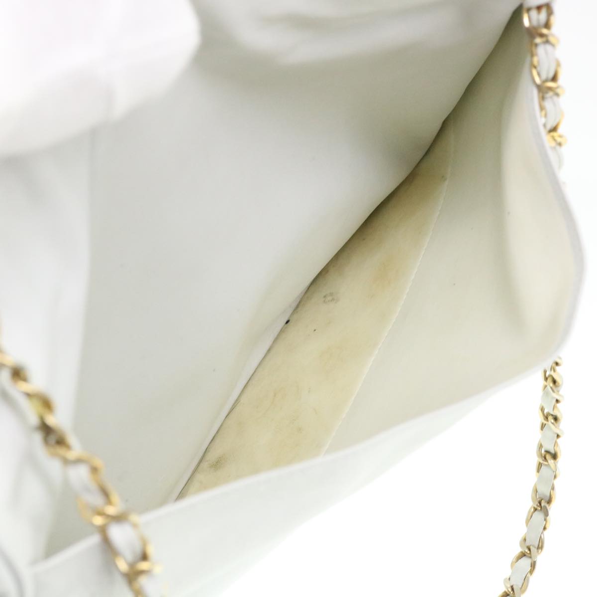 CHANEL Chain Shoulder Bag Lamb Skin White CC yk6254