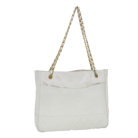 CHANEL Chain Shoulder Bag Lamb Skin White CC yk6254