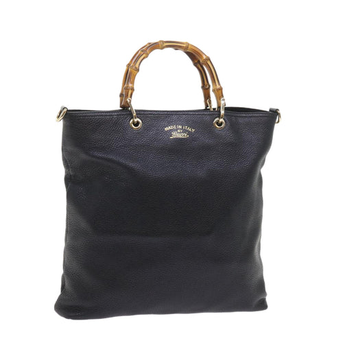 GUCCI Bamboo Hand Bag Leather Black 323663  9327