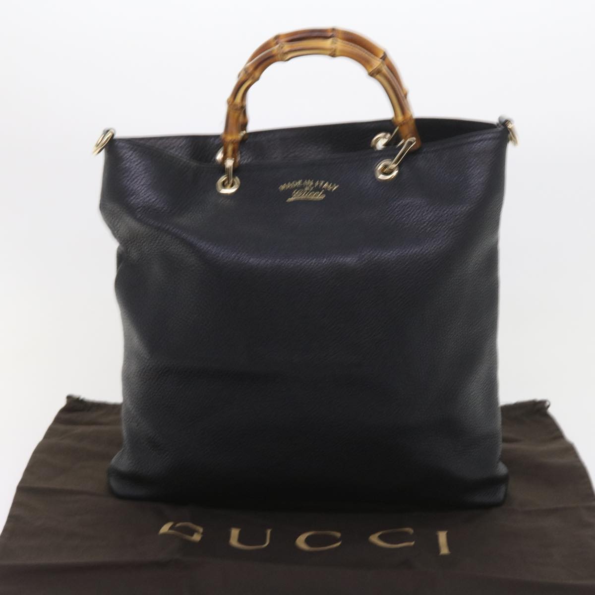 GUCCI Bamboo Hand Bag Leather Black 323663  9327